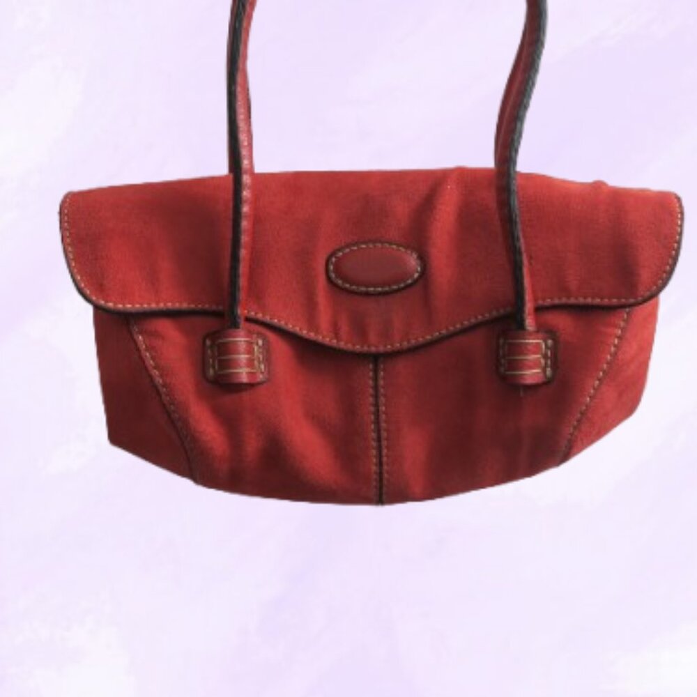 Mini flap over purse handback pocketbook velvety bag in red.